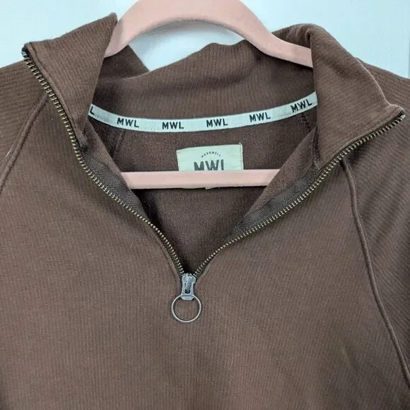 Madewell | Brown Ribbed Quarter Zip Sweatshirt Size Medium - Picture 4 of 7